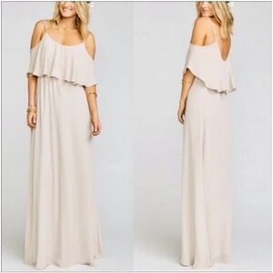 Show Me Your Mumu Caitlin Ruffle Maxi Dress Bone Neutral Bridesmaid Dress XXL